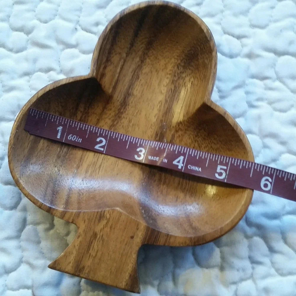 Vintage Carver Medium Tone Wood Mid Century 3 Leaf Clover Bowl Catch All Dish